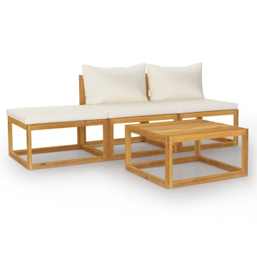 Set mobilier grădină cu perne, 4 piese, crem, lemn masiv acacia - Img 2
