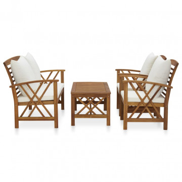 Set mobilier grădină cu perne, 4 piese, lemn masiv de acacia - Img 2