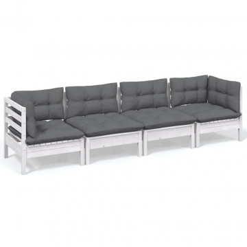 Set mobilier grădină cu perne, 4 piese, lemn masiv de pin - Img 2