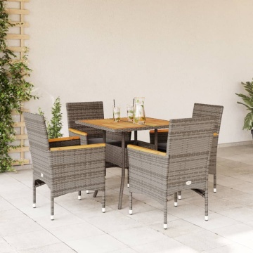 Set mobilier grădină cu perne 5 piese gri poliratan/lemn acacia - Img 1