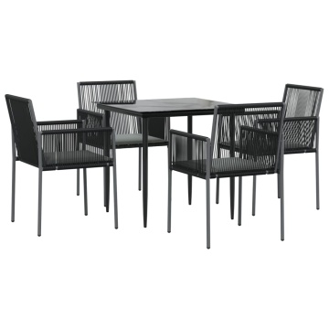 Set mobilier grădină cu perne, 5 piese, negru, poliratan & oțel - Img 3