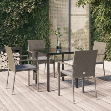 Set mobilier grădină cu perne, 5 piese, negru și gri, poliratan - Img 1