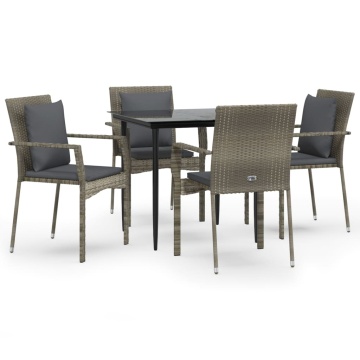 Set mobilier grădină cu perne, 5 piese, negru și gri, poliratan - Img 2