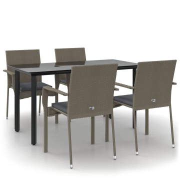 Set mobilier grădină cu perne, 5 piese, negru și gri, poliratan - Img 2