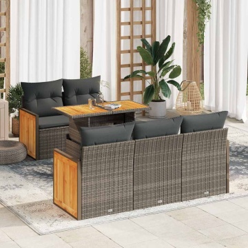 Set mobilier grădină cu perne 6 piese gri poliratan/lemn acacia - Img 1