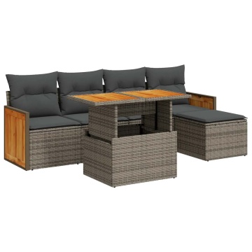 Set mobilier grădină cu perne 6 piese gri poliratan/lemn acacia - Img 2