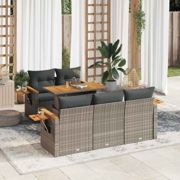 Set mobilier grădină cu perne 6 piese gri poliratan/lemn acacia - Img 1