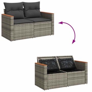 Set mobilier grădină cu perne 6 piese gri poliratan/lemn acacia - Img 7