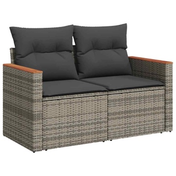 Set mobilier grădină cu perne 6 piese gri poliratan/lemn acacia - Img 8