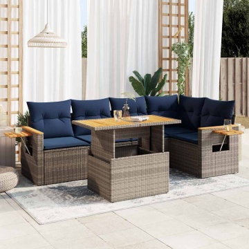Set mobilier grădină cu perne 6 piese gri poliratan/lemn acacia - Img 1