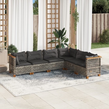 Set mobilier grădină cu perne, 6 piese, gri, poliratan - Img 1