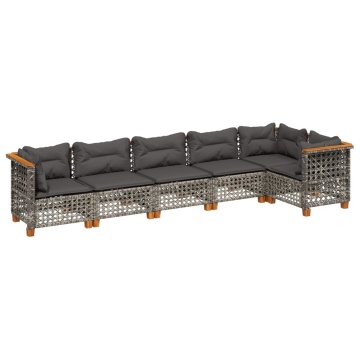 Set mobilier grădină cu perne, 6 piese, gri, poliratan - Img 2
