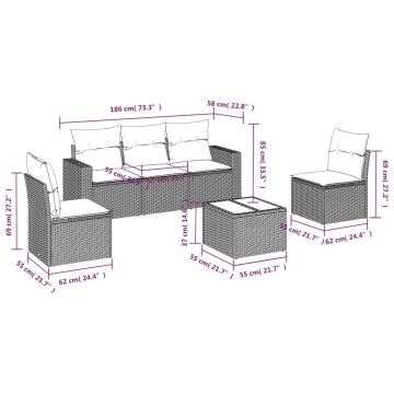 Set mobilier grădină cu perne, 6 piese, gri, poliratan - Img 3