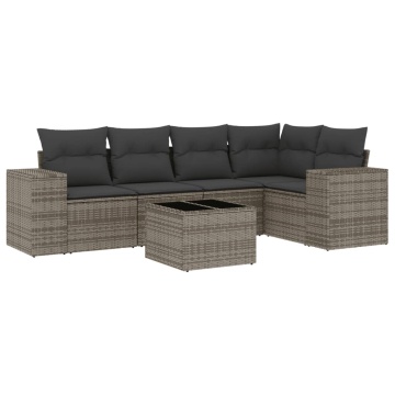 Set mobilier grădină cu perne, 6 piese, gri, poliratan - Img 2