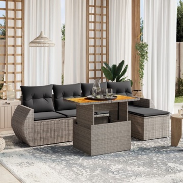 Set mobilier grădină cu perne, 6 piese, gri, poliratan - Img 1