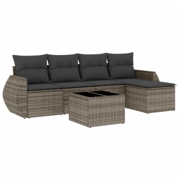 Set mobilier grădină cu perne, 6 piese, gri, poliratan - Img 2