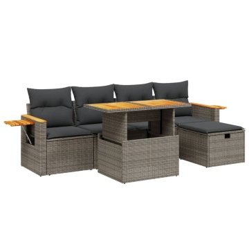 Set mobilier grădină cu perne, 6 piese, gri, poliratan - Img 2