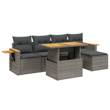 Set mobilier grădină cu perne, 6 piese, gri, poliratan - Img 2