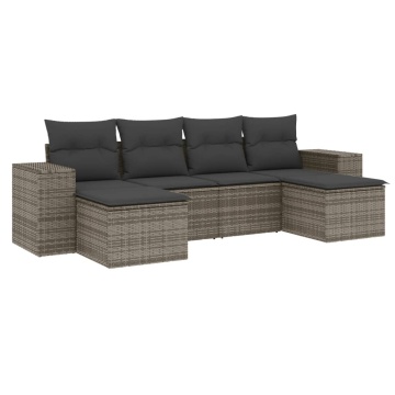 Set mobilier grădină cu perne, 6 piese, gri, poliratan - Img 2