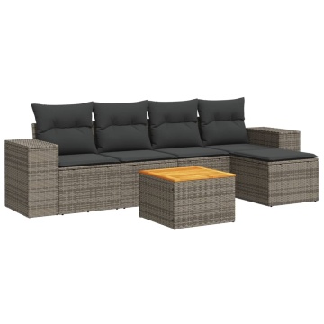 Set mobilier grădină cu perne, 6 piese, gri, poliratan - Img 2