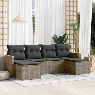 Set mobilier grădină cu perne, 6 piese, gri, poliratan - Img 1