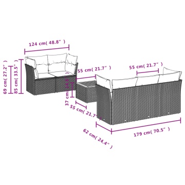 Set mobilier grădină cu perne, 6 piese, gri, poliratan - Img 3