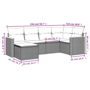 Set mobilier grădină cu perne, 6 piese, gri, poliratan - Img 3