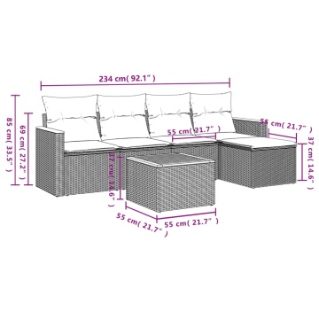 Set mobilier grădină cu perne, 6 piese, gri, poliratan - Img 3