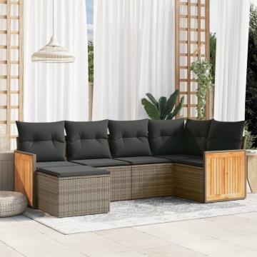 Set mobilier grădină cu perne, 6 piese, gri, poliratan - Img 1