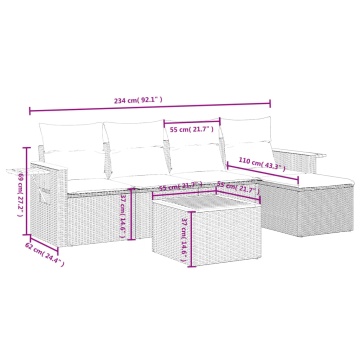 Set mobilier grădină cu perne, 6 piese, gri, poliratan - Img 3