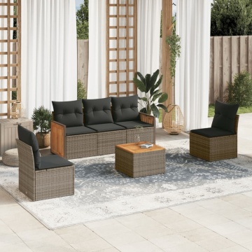 Set mobilier grădină cu perne, 6 piese, gri, poliratan - Img 1