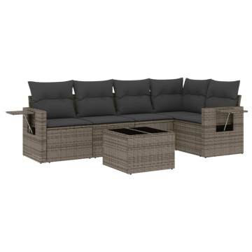 Set mobilier grădină cu perne, 6 piese, gri, poliratan - Img 2