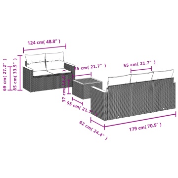 Set mobilier grădină cu perne, 6 piese, gri, poliratan - Img 6