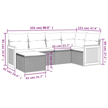 Set mobilier grădină cu perne, 6 piese, gri, poliratan - Img 7