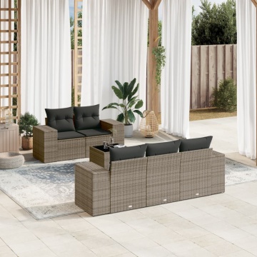 Set mobilier grădină cu perne, 6 piese, gri, poliratan - Img 1
