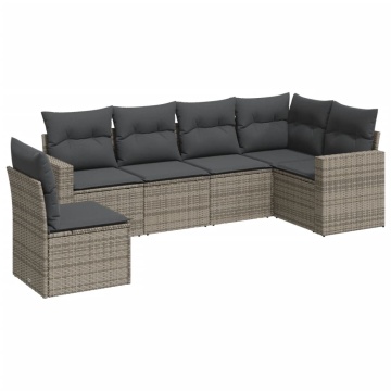 Set mobilier grădină cu perne, 6 piese, gri, poliratan - Img 2