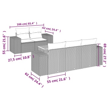 Set mobilier grădină cu perne, 6 piese, gri, poliratan - Img 3