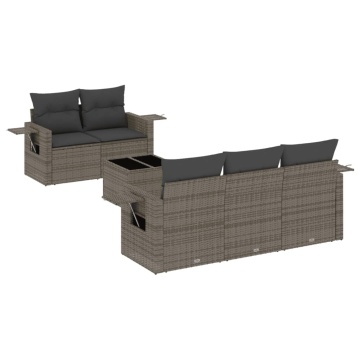 Set mobilier grădină cu perne, 6 piese, gri, poliratan - Img 2