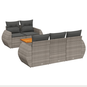 Set mobilier grădină cu perne, 6 piese, gri, poliratan - Img 2