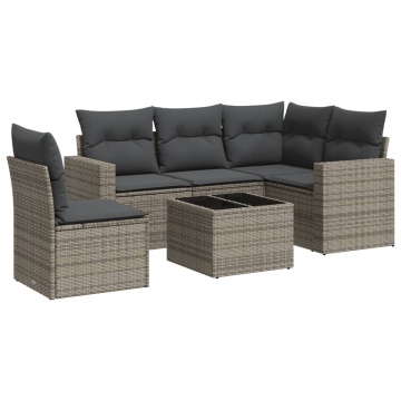 Set mobilier grădină cu perne, 6 piese, gri, poliratan - Img 2