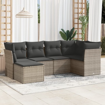 Set mobilier grădină cu perne, 6 piese, gri, poliratan - Img 1