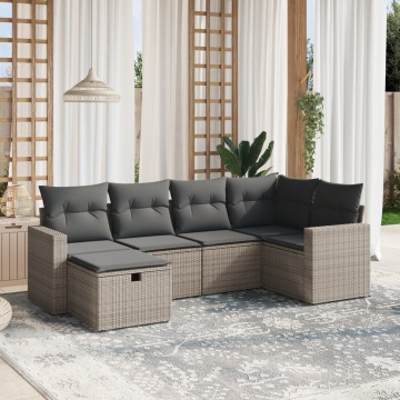 Set mobilier grădină cu perne, 6 piese, gri, poliratan - Img 1