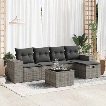 Set mobilier grădină cu perne, 6 piese, gri, poliratan - Img 1