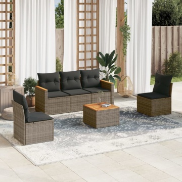 Set mobilier grădină cu perne, 6 piese, gri, poliratan - Img 1
