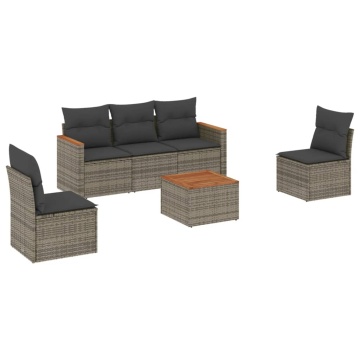 Set mobilier grădină cu perne, 6 piese, gri, poliratan - Img 2