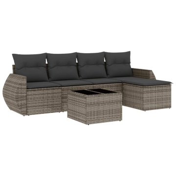 Set mobilier grădină cu perne, 6 piese, gri, poliratan - Img 2