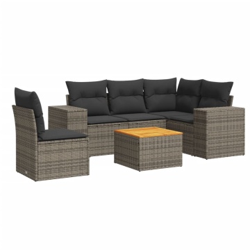 Set mobilier grădină cu perne, 6 piese, gri, poliratan - Img 2