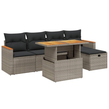 Set mobilier grădină cu perne, 6 piese, gri, poliratan - Img 2