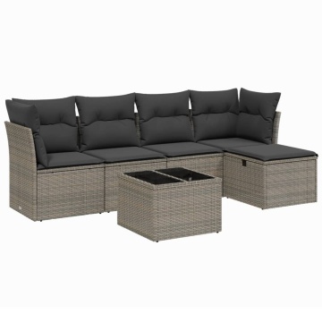 Set mobilier grădină cu perne, 6 piese, gri, poliratan - Img 2