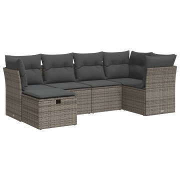 Set mobilier grădină cu perne, 6 piese, gri, poliratan - Img 2